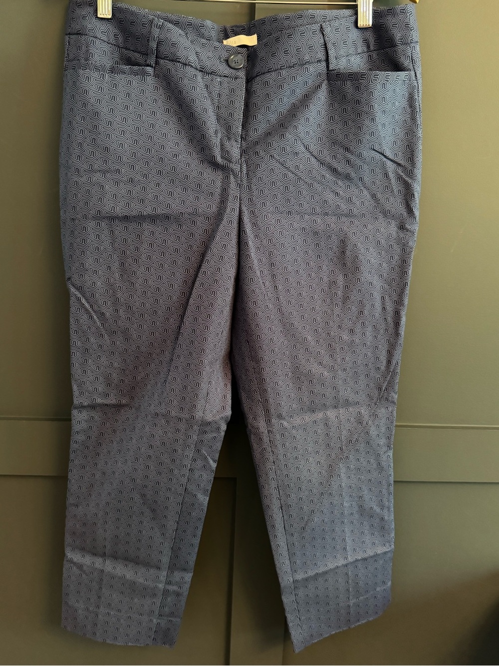 Dalia Navy Micro-Pattern Cropped Trousers